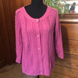LLBean Chunky Cable Knit Cardigan Sweater Sz L
